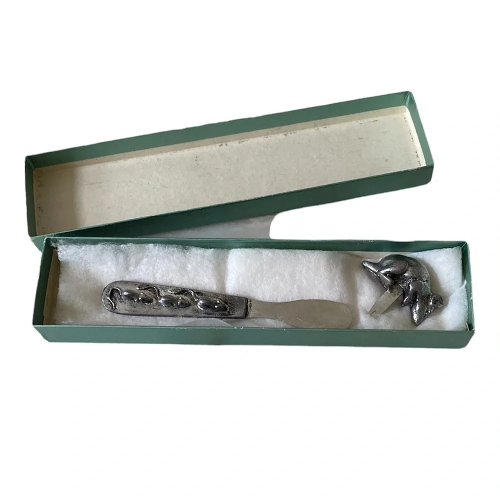 Vintage METZKE Pewter 3 Blind Mice Cheese Knife and Mouse cheese pick 1977